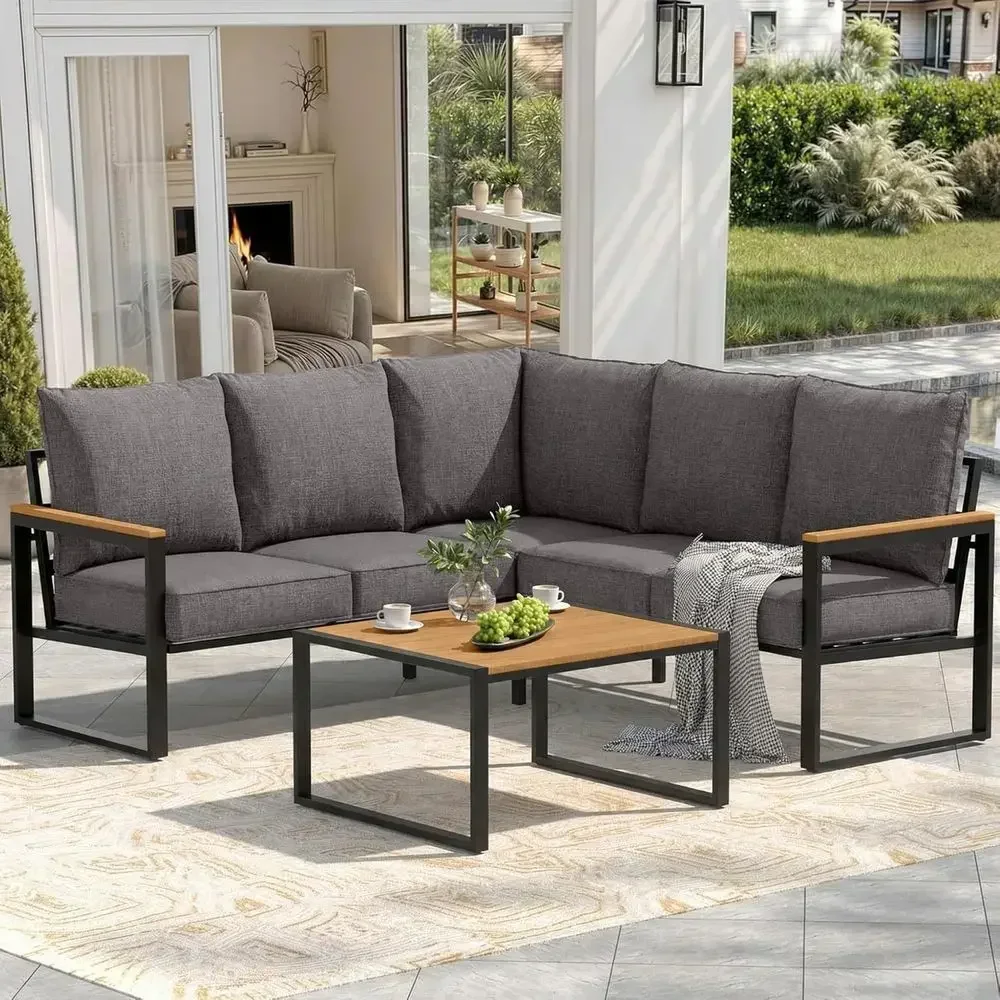 Outdoor Furniture L Shape - Set Sofa Luar Ruangan 6 Bagian