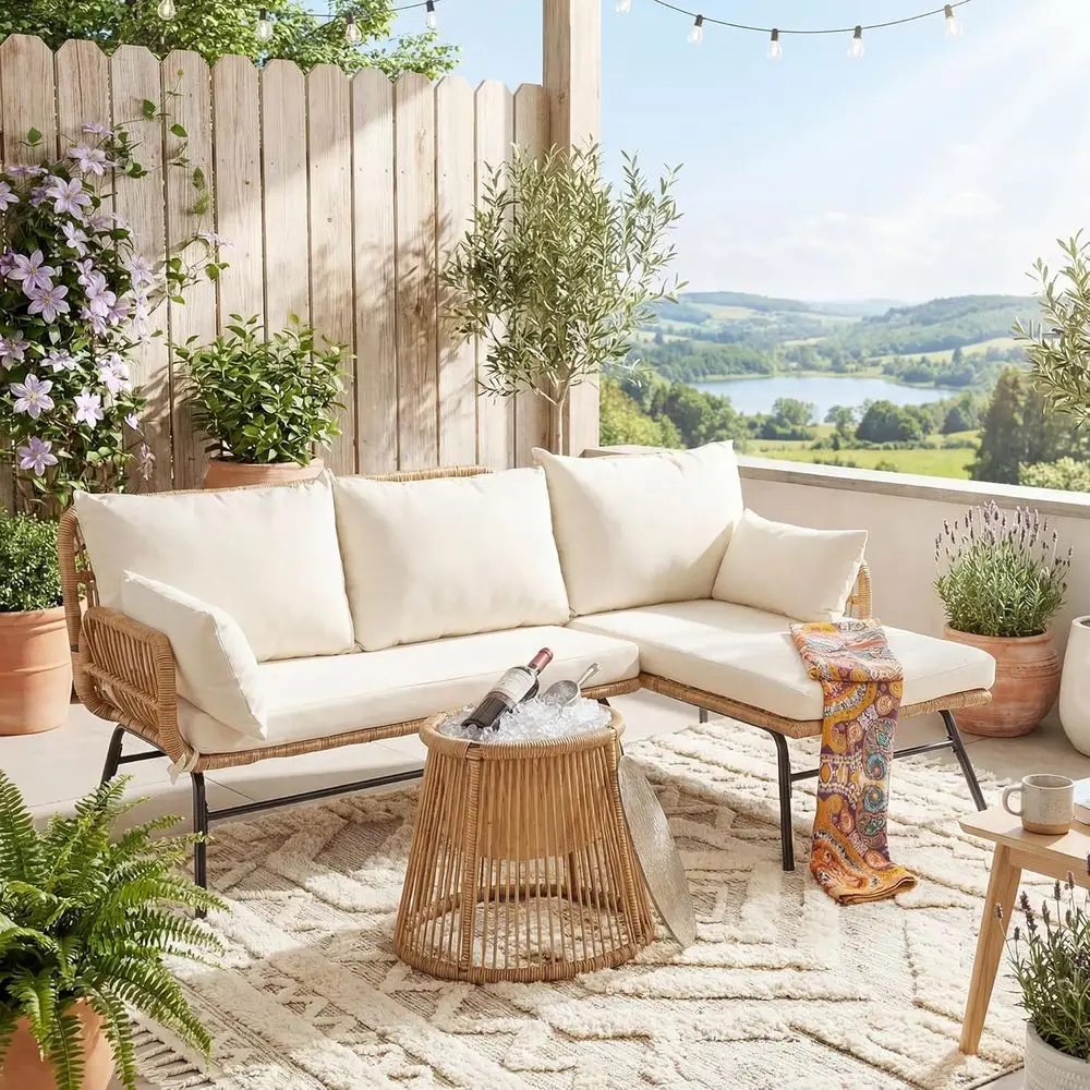 Outdoor Furniture L Shape - Set Furnitur Teras Gaya Boho dengan