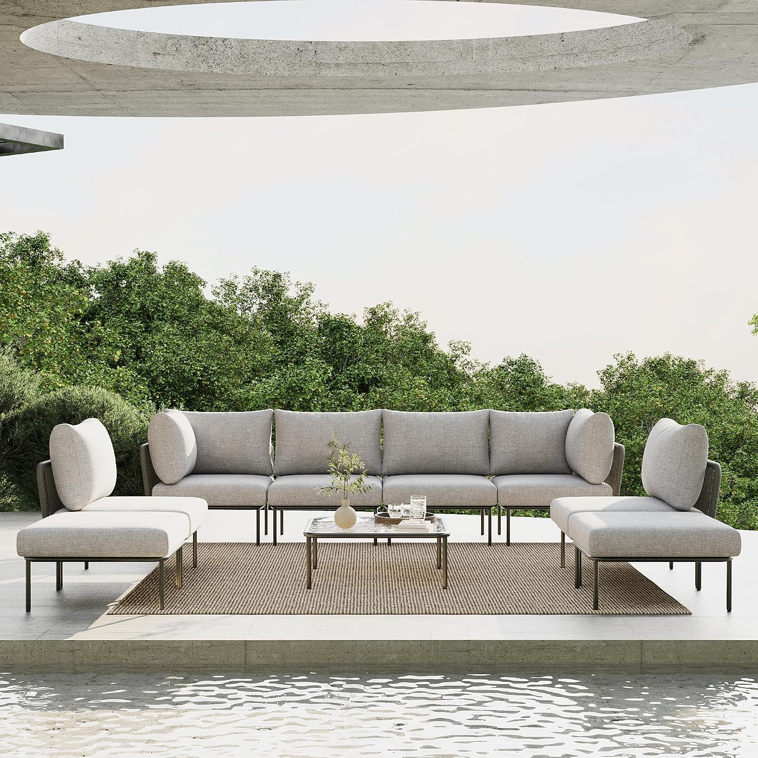 Set Sofa Seksional Rotan Tali  - Outdoor Furniture L Shape ulasan dan harga
