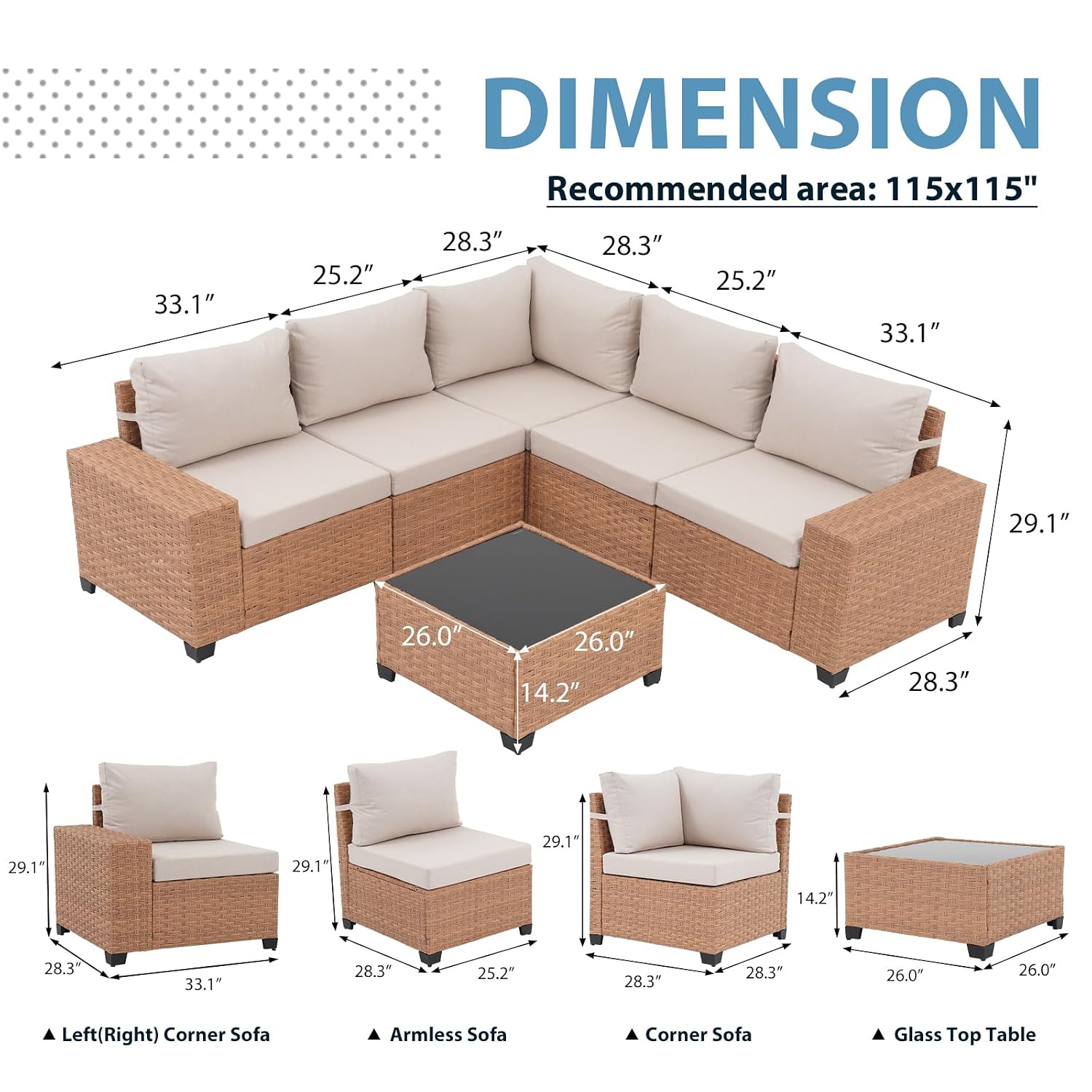 6 PCS Set Furnitur Teras, Sofa - Outdoor Furniture L Shape ulasan dan harga