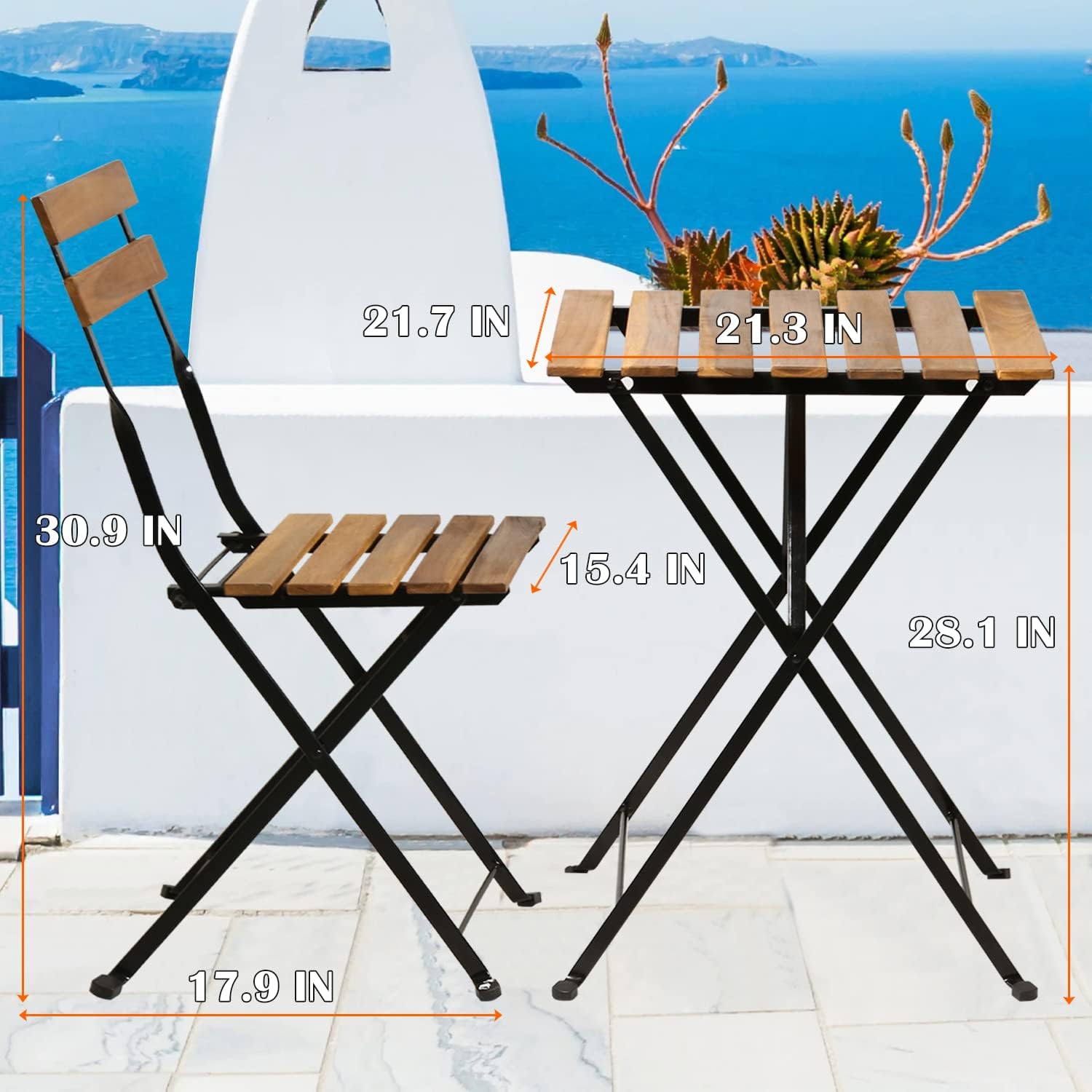 Set bistro teras lipat 3 bagia - Outdoor Furniture Table And Chairs ulasan dan harga