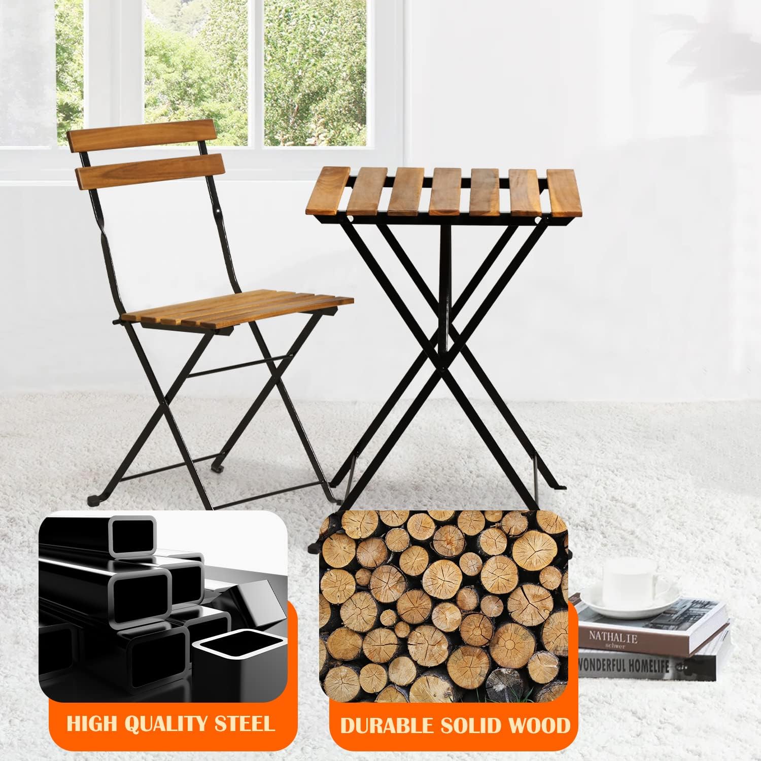 Set bistro teras lipat 3 bagia - Outdoor Furniture Table And Chairs ulasan dan harga