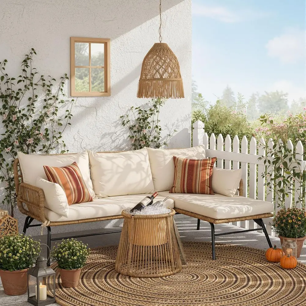 Set Furnitur Teras Gaya Boho d - Outdoor Furniture L Shape ulasan dan harga